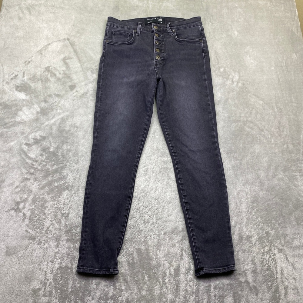 Veronica Beard Debbie High Rise Ankle Skinny Jeans Black Button Fly 30 Fits 29"‎